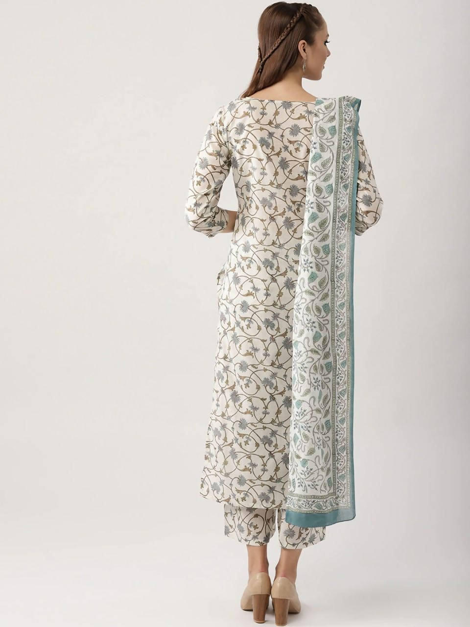 Vamika Cream Printed Cotton Party/Casual Wear Kurta Set/Suit