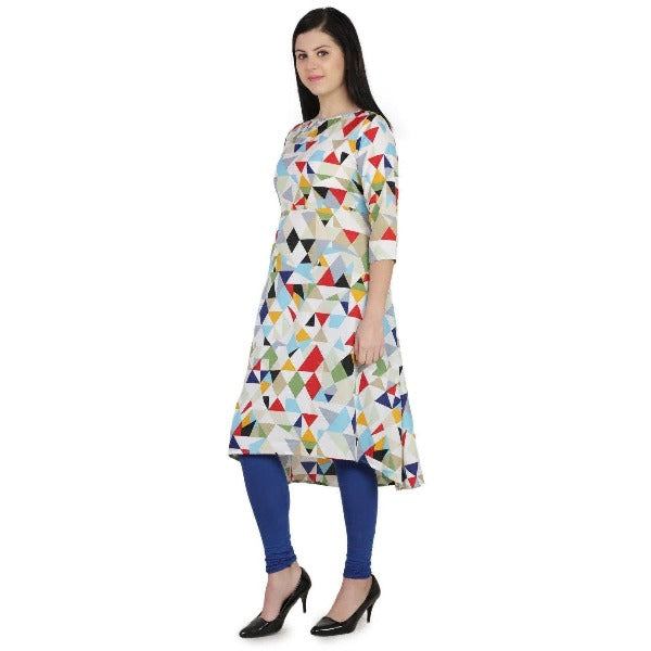 Kanoor Women's Multicolour A line Round neck kurti