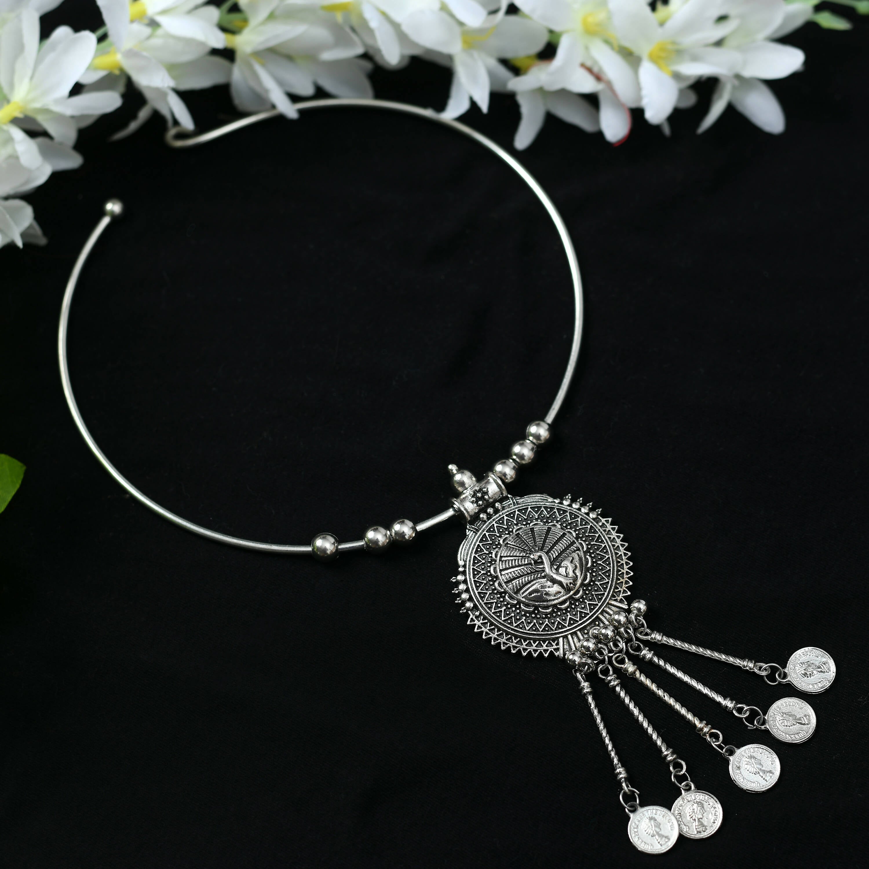 Mominos Fashion Johar Kamal Oxidised Silver-Plated Hasli Design Necklace Choker For Women - Distacart