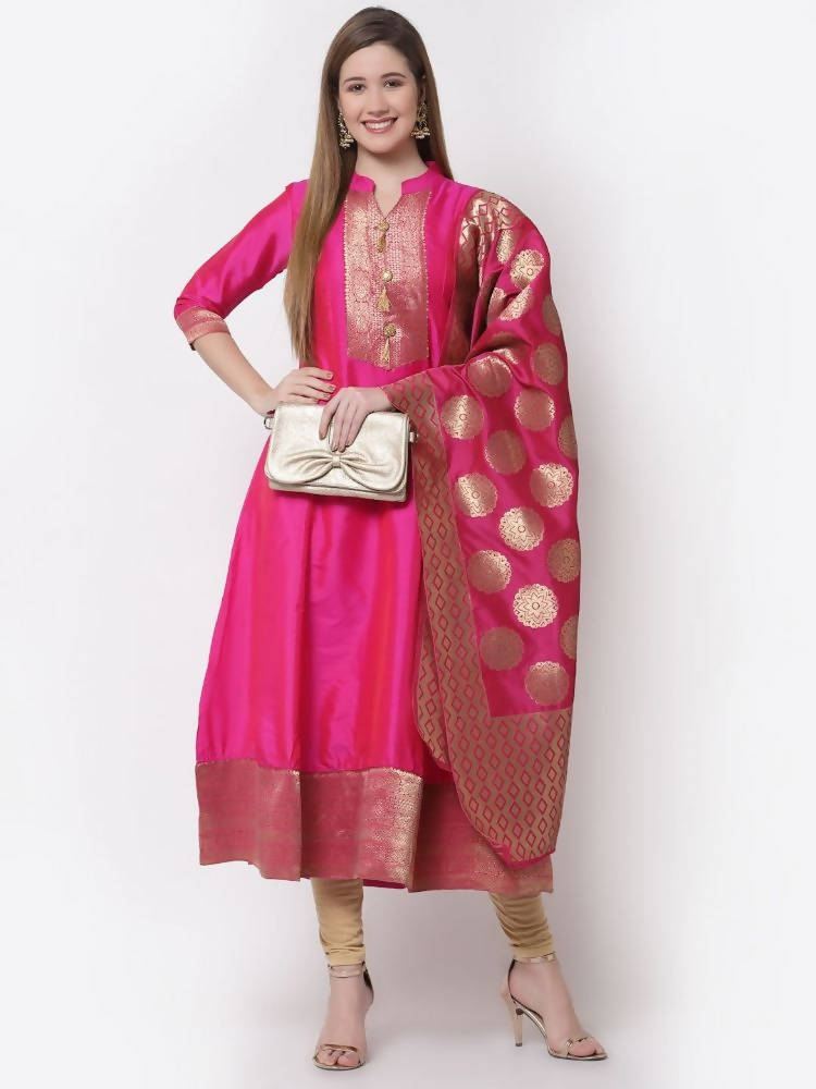 Myshka Pink Color Silk Solid Anarkali Gown With Dupatta