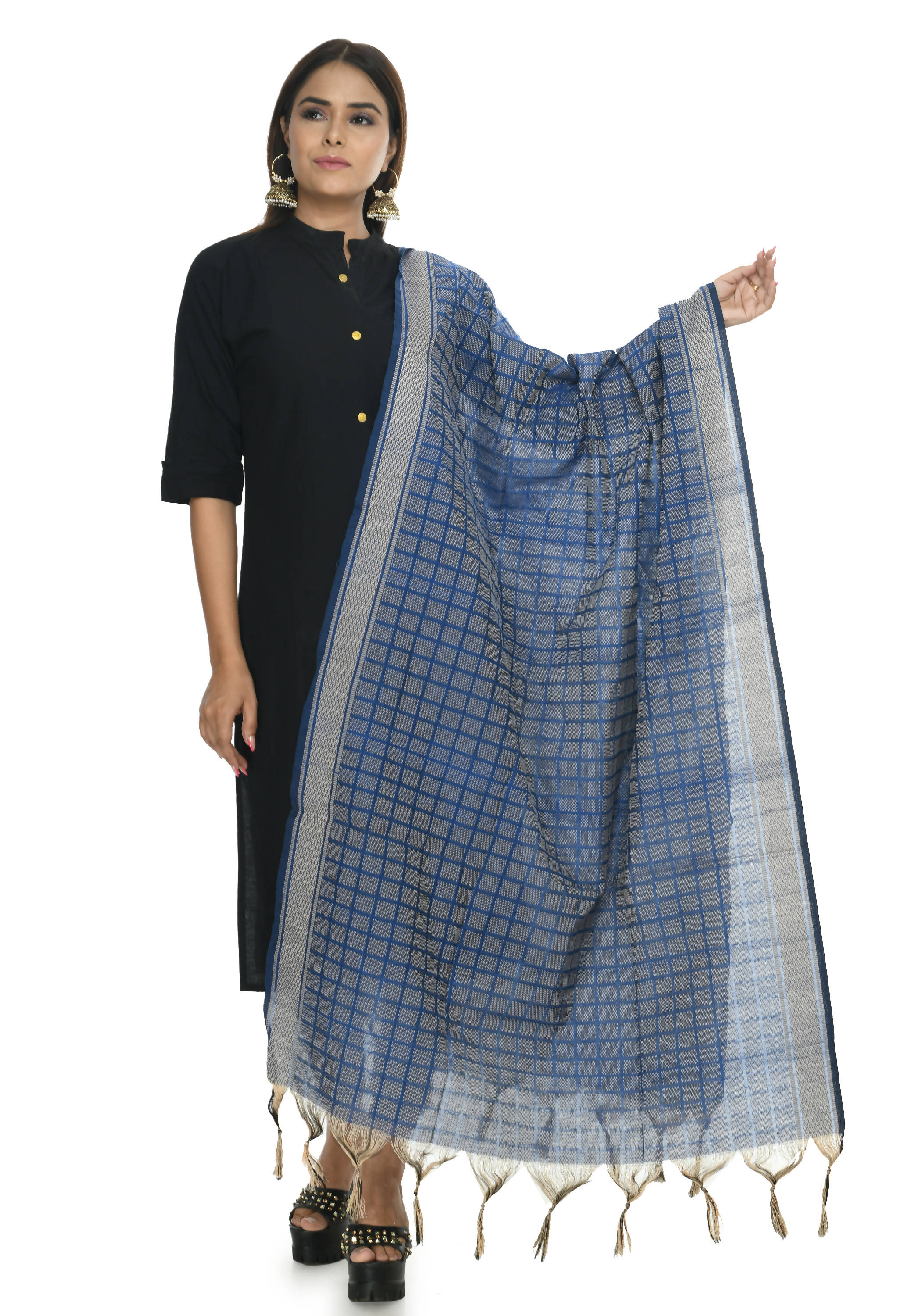 Mominos Fashion Moeza Handloom Cotton Blue Dupatta For Women - Distacart