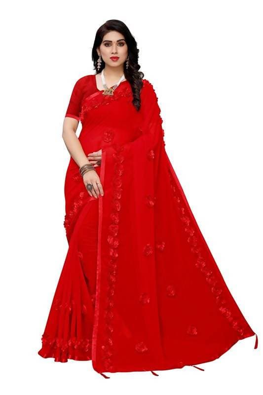 Vamika Red Georgette Embroidery Saree (GULABO RED)