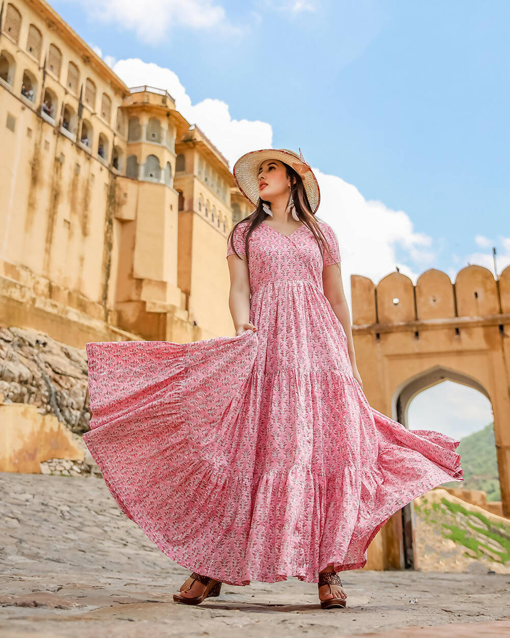 Designer Partywear Printed Pink Pure Maslin Gown - Anbazaar - Distacart
