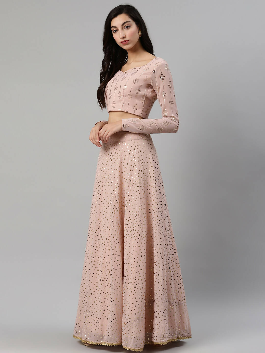 Dusty Pink Georgette Sequence Work And Glistening Embellishments Lehenga Choli with Dupatta - Jivika - Distacart