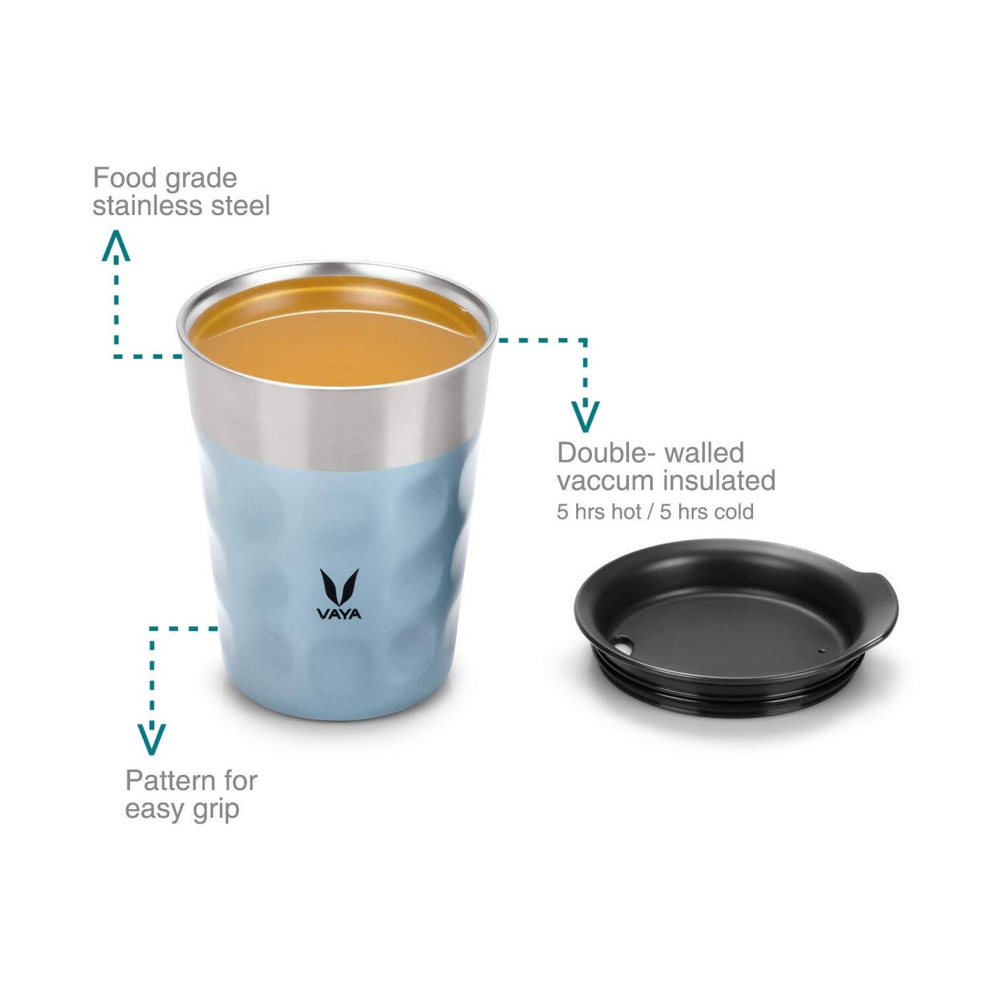Vaya Popcup Insulated Coffee Mug Tumbler With Lid - 250 ml (Blue) - Distacart