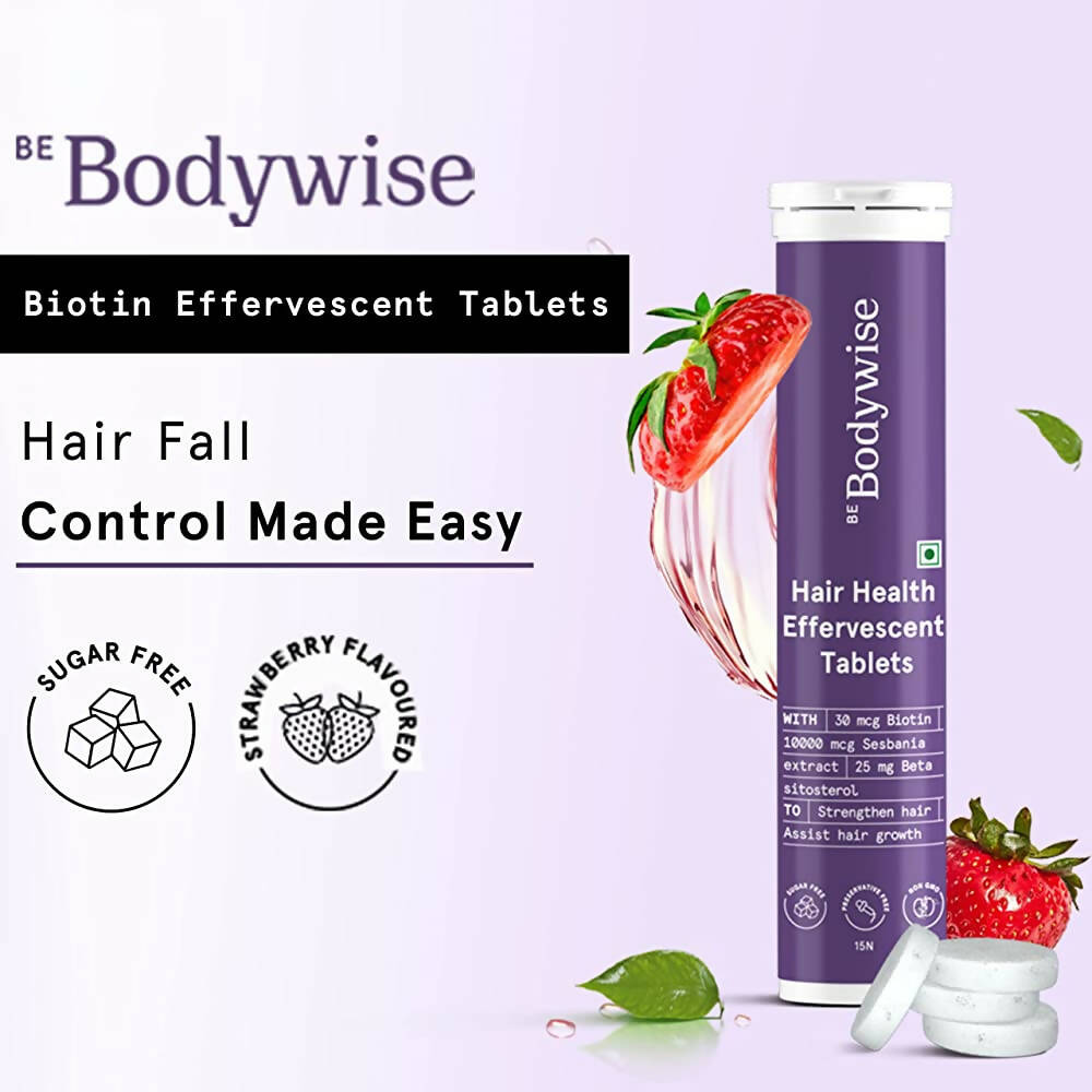 BeBodywise Hair Health Effervescent Tablets for Women -Strawberry - Distacart