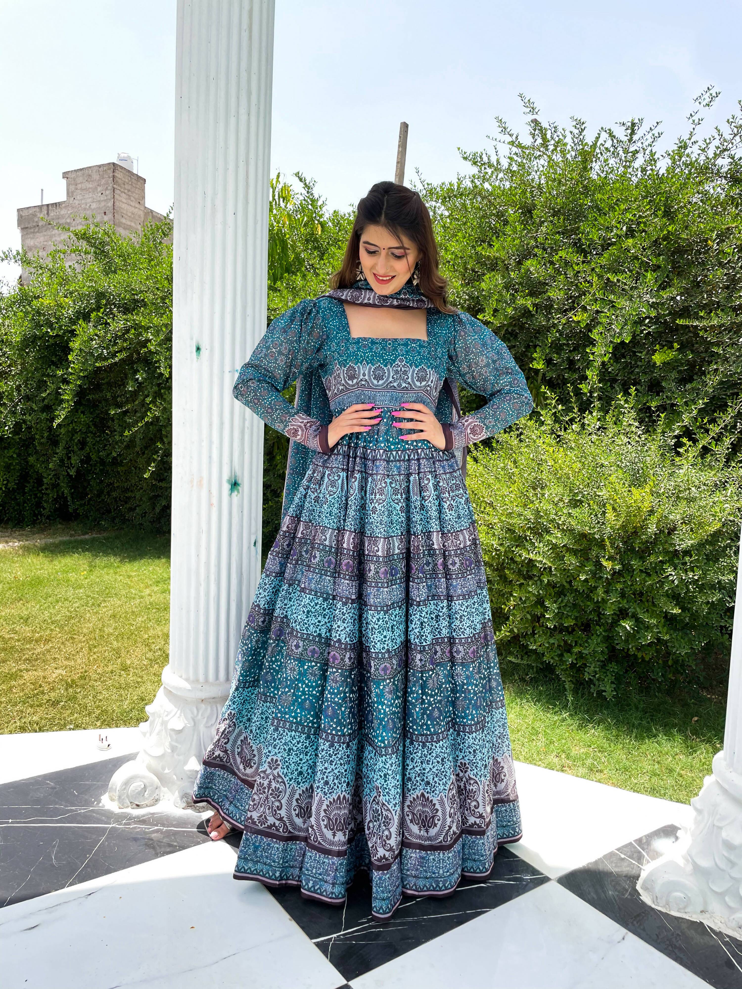 Partywear Designer Skyblue Chanderi Suit - Anbazaar - Distacart