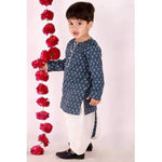Thumbnail for Little Bansi Indigo and White Cplor Bengali Kantha work floral kurta with Dhoti