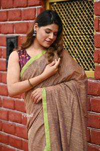 Thumbnail for Very Much Indian Pure Cotton Handloom Saree With Intricate Borders - Beige - Distacart