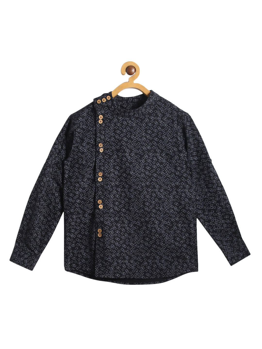 Manet Ethnic Full Sleeves Triangel Printed Shirt - Black - Distacart