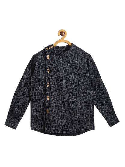 Manet Ethnic Full Sleeves Triangel Printed Shirt - Black - Distacart