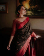Thumbnail for DEIANA'S Beautiful Golden Jari with New Design Soft Lichi Silk Saree - Black - Distacart