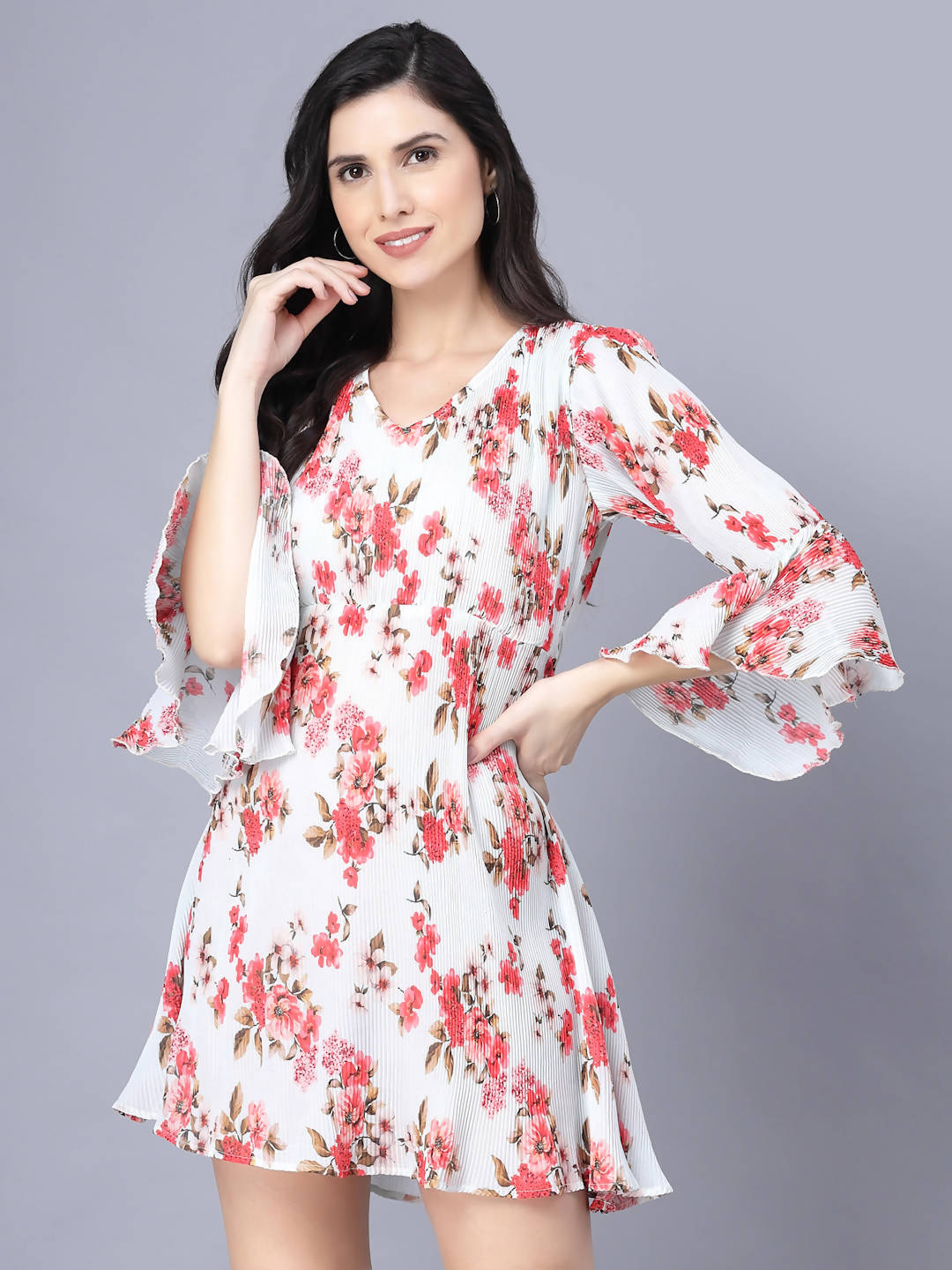 Myshka Georgette Printed 3/4 Sleeve V Neck Women Tunic - Distacart
