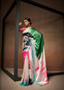 Green Satin Digital Printed Saree with Unstitched Blouse Piece - Jodha - Distacart