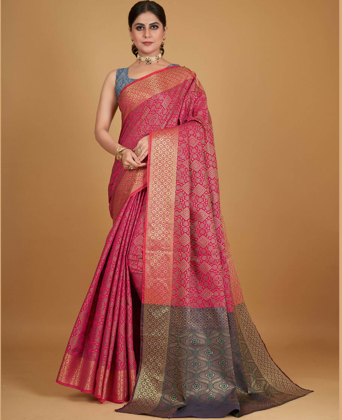 Pink Silk Woven Design Saree With Unstitched Blouse Piece - Akshita - Distacart