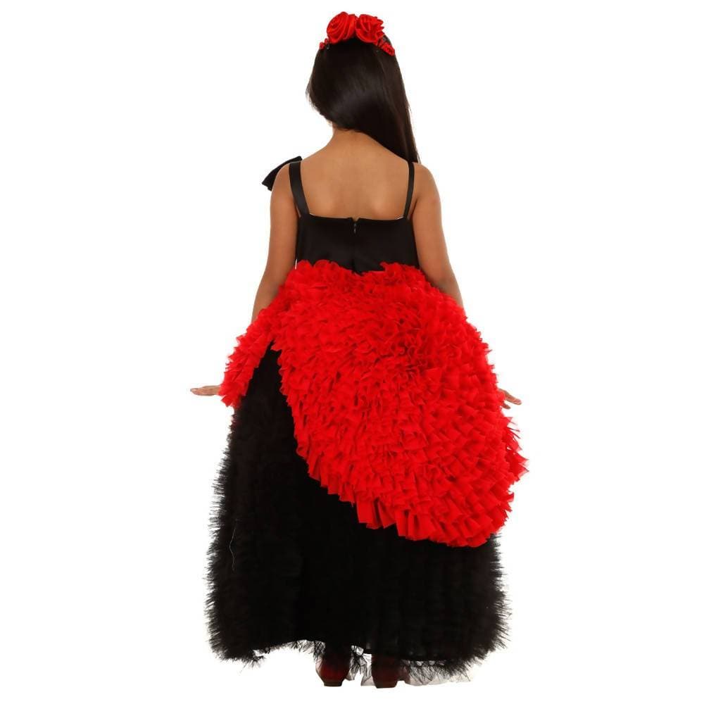 Asmaani Baby Girl's Red & Black Colour Satin A-Line Maxi Full Length Dress (AS-DRESS_22072) - Distacart