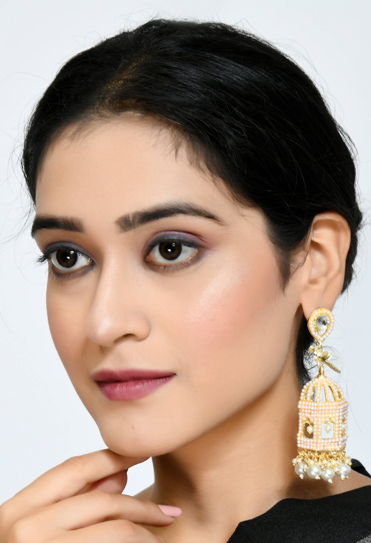 Mominos Fashion Johar Kamal Golden Color Bird Nest Earrings With Pearls - Distacart