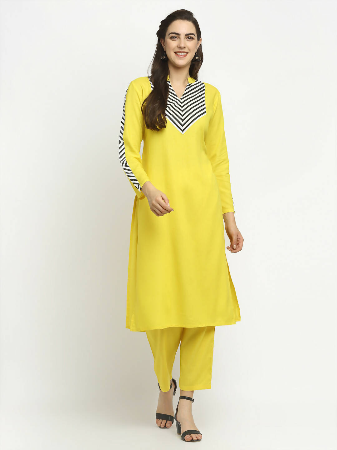 Rudra Bazaar Yellow Yoke Kurta with Pyjamas - Distacart