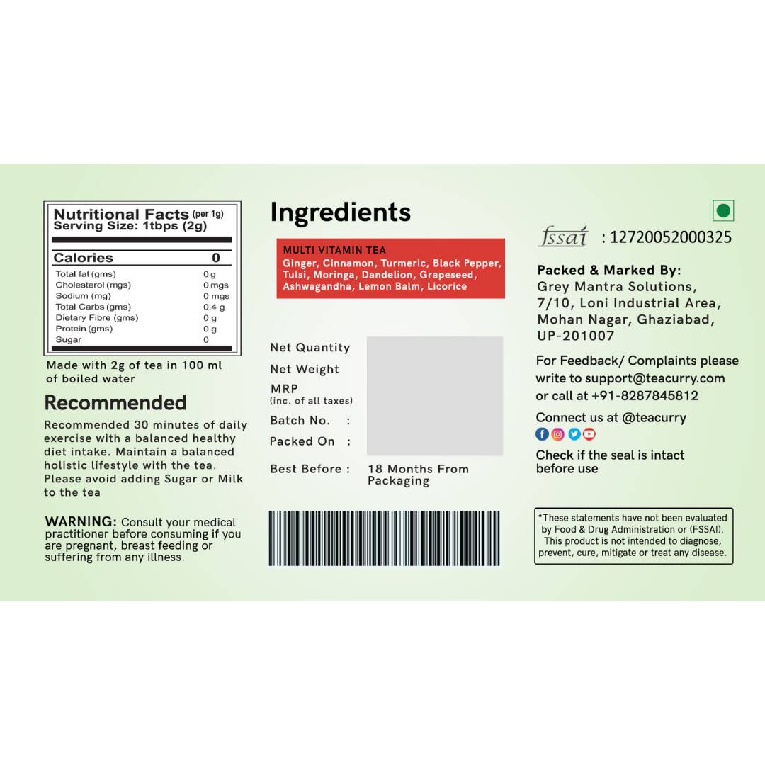 Teacurry Multi Vitamin Tea Bags - Distacart