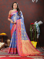 Thumbnail for Lorenvalley Fashion Lavender Kanjivaram Silk Woven Design with Zari Weaving Saree - Distacart