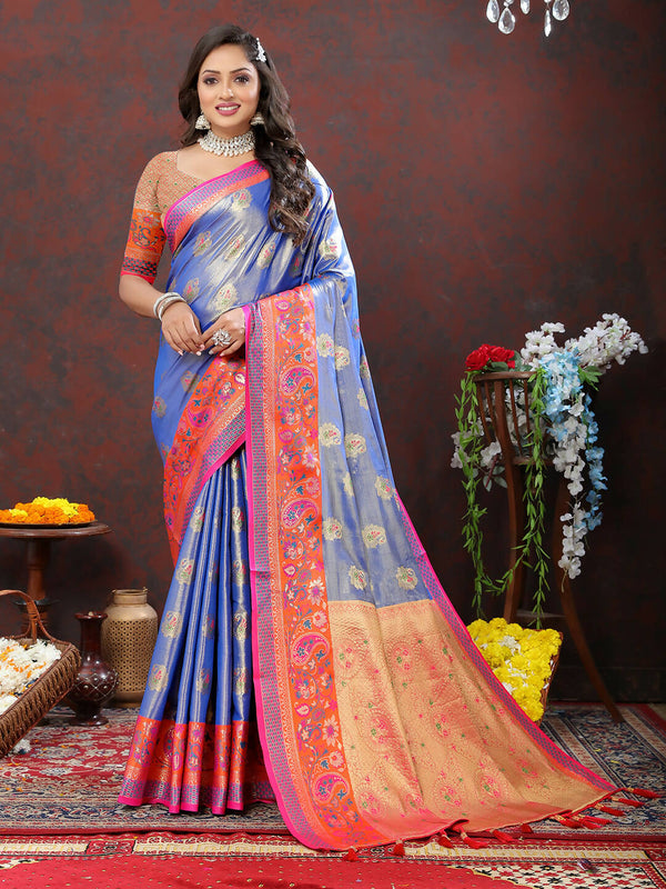 Lorenvalley Fashion Lavender Kanjivaram Silk Woven Design with Zari Weaving Saree - Distacart