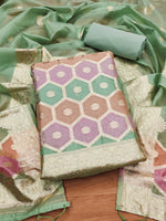 Thumbnail for Lorenvalley Fashion Women Zari Woven Organza Suit Unstitched - Green - Distacart