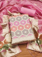 Thumbnail for Lorenvalley Fashion Women Zari Woven Organza Suit Unstitched - Pink - Distacart