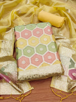 Thumbnail for Lorenvalley Fashion Women Zari Woven Organza Suit Unstitched - Yellow - Distacart