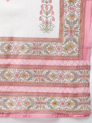 Yufta Women Pink & Yellow Handblock Printed Pure Cotton Kurta with Trouser & Dupatta