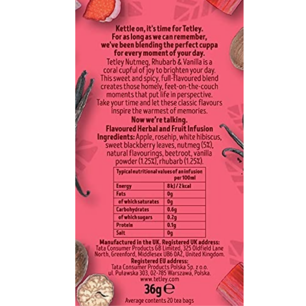 Tetley Vanilla, Nutmeg & Rhubarb Tea Bags - Distacart
