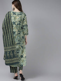 Thumbnail for Yufta Women Teal and Beige Floral Dyed Pure Cotton Kurta with Palazzo and Dupatta