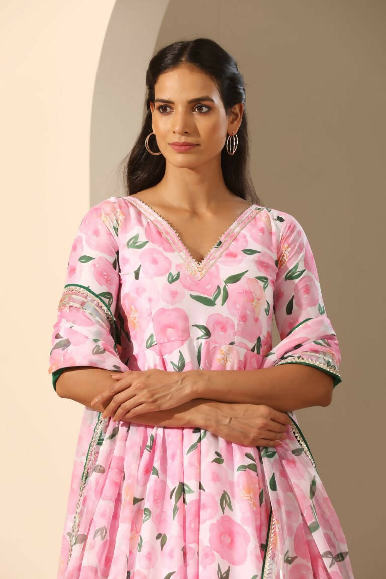 Pomcha Jaipur Pink Gul Rozi Anarkali Set - Distacart