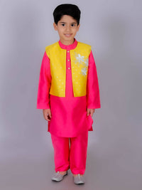 Thumbnail for Lil Drama Ethnic Boys Pink Kurta with Pant and Jacket set - Distacart