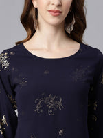 Thumbnail for Janasya Navy Blue Quirky Embellished Crepe Anarkali Kurta - Distacart