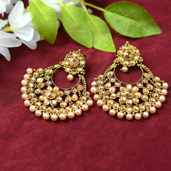 Mominos Fashion Johar Kamal Golden And White Beaded Earrings - Distacart