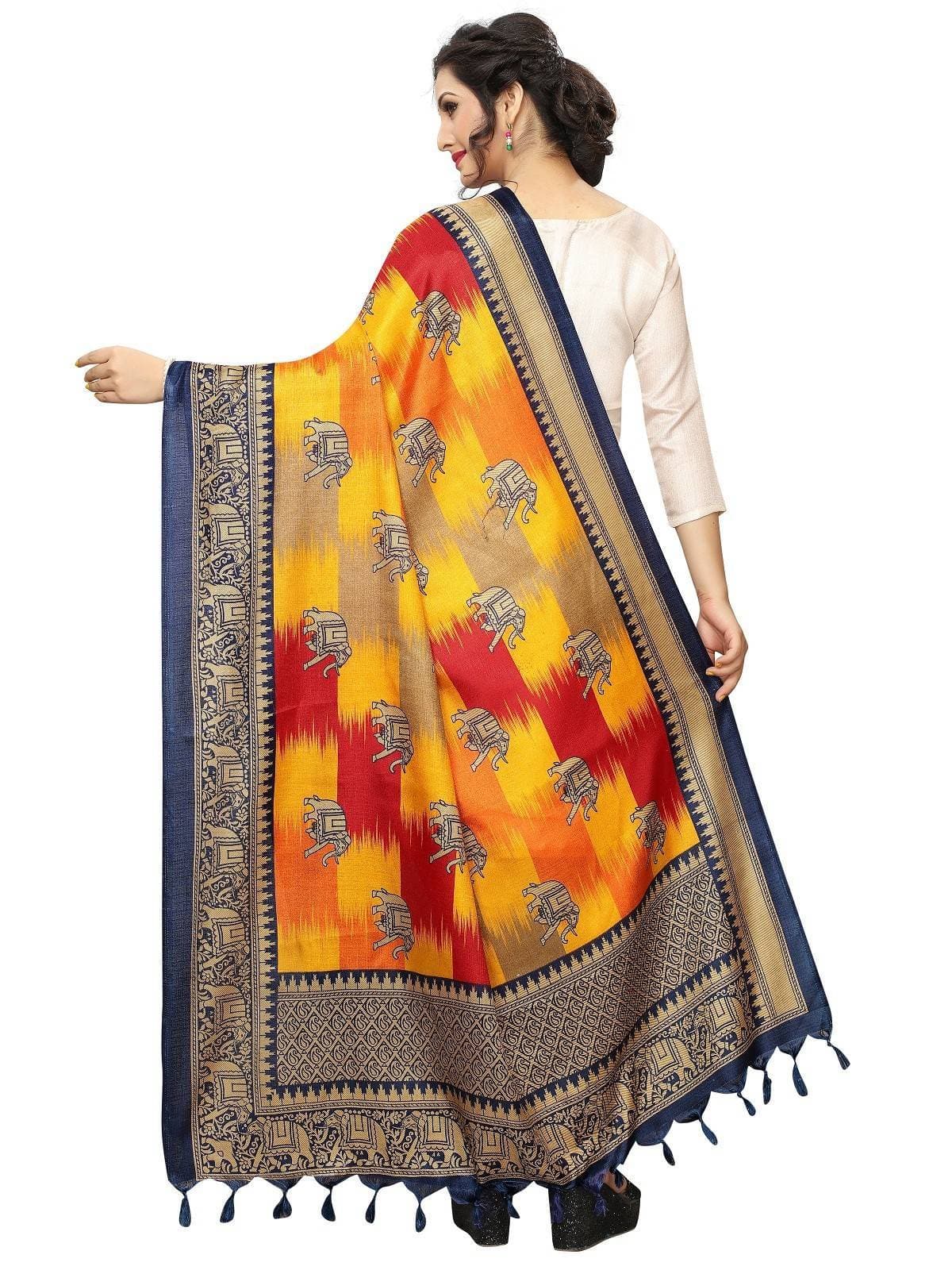 Vamika Navy Blue Printed Khadi Bhagalpuri Dupatta
