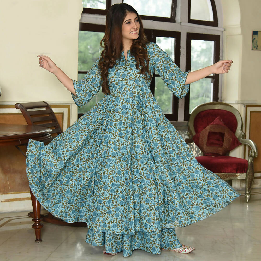 PartyWear Designer Sky Blue Pure Maslin Palazzo Suit - Anbazaar - Distacart