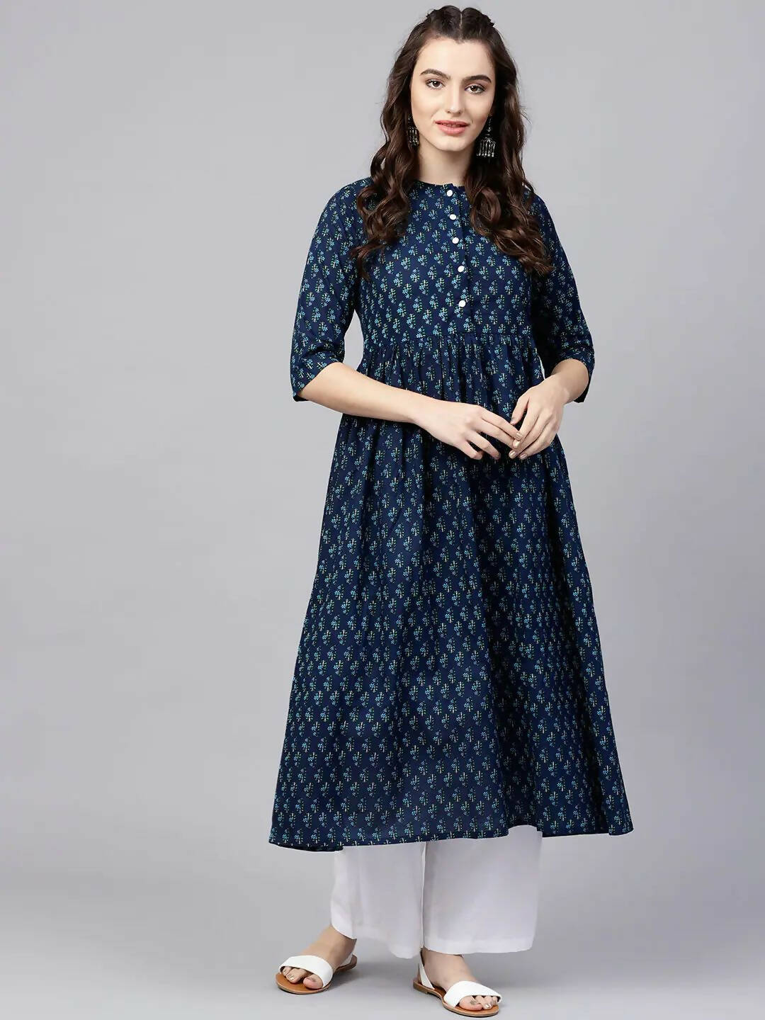 Vamika Printed Cotton Blue Party Wear/Casual Wear Women Kurta Set/Suit - Distacart