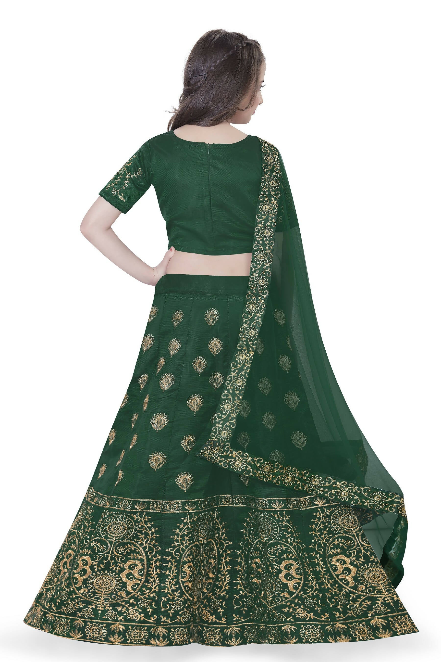 Dwiden Green Gulab Tafetta Sattin Semi-Stitched Girl'S Lehenga Choli - Distacart