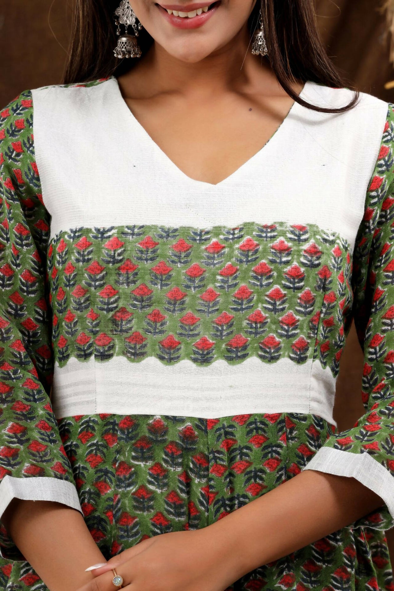 Women's Hand Block Printed Linen Dress With Dupatta - Isya - Distacart