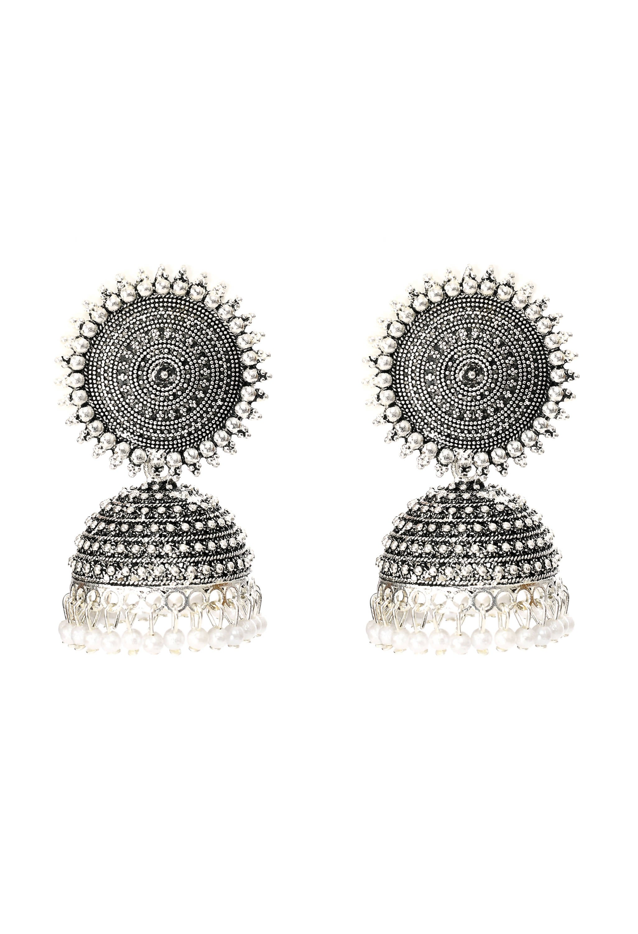 Mominos Fashion Johar Kamal Silver Color Jhumkas With White Pearls Earrings - Distacart