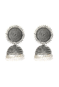 Thumbnail for Mominos Fashion Johar Kamal Silver Color Jhumkas With White Pearls Earrings - Distacart