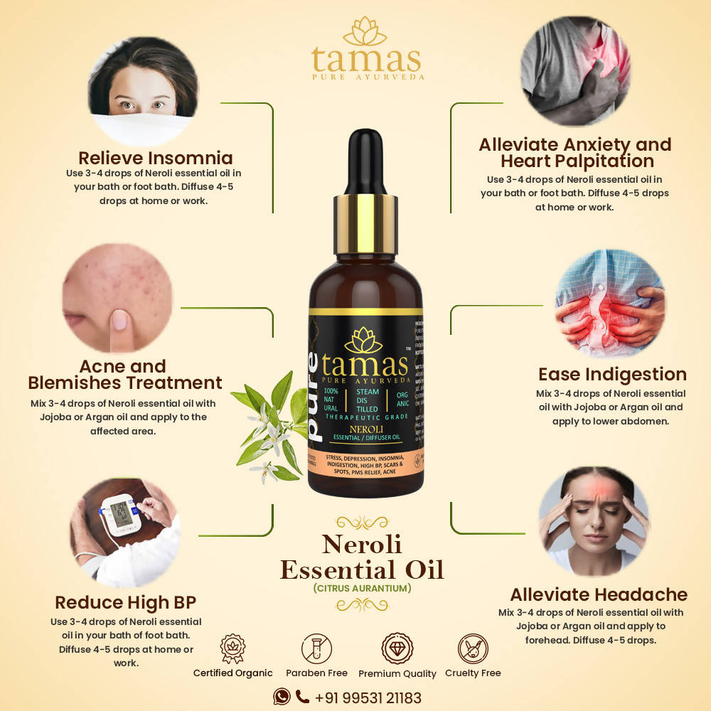 Tamas Pure Ayurveda 100% Organic Neroli Essential Oil-USDA Certified Organic - Distacart