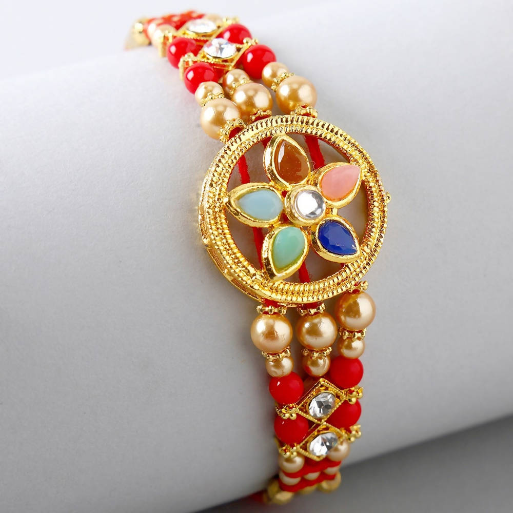 Flower Design Kundan Rakhi and Cadbury Silk Chocolates - Distacart