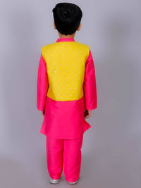 Thumbnail for Lil Drama Ethnic Boys Pink Kurta with Pant and Jacket set - Distacart