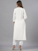 Thumbnail for Juniper Women White Seer Sucker Embroidered High Slit Kurta - Distacart
