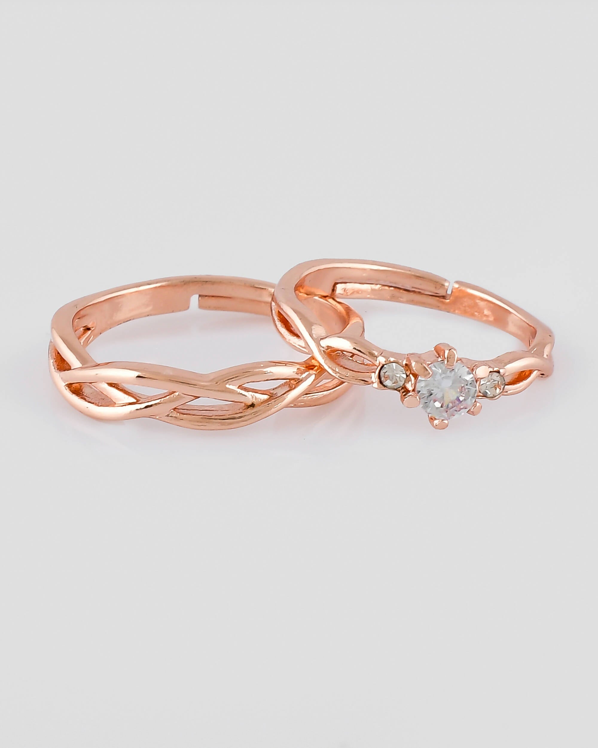 VOJ Stainless Steel Cubic Zirconia Rose Gold Plated Adjustable Ring Set for Couple - Distacart