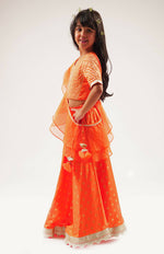 Thumbnail for Lil Drama Mehfil Orange Ghagra Choli Dupatta Set For Girls - Distacart