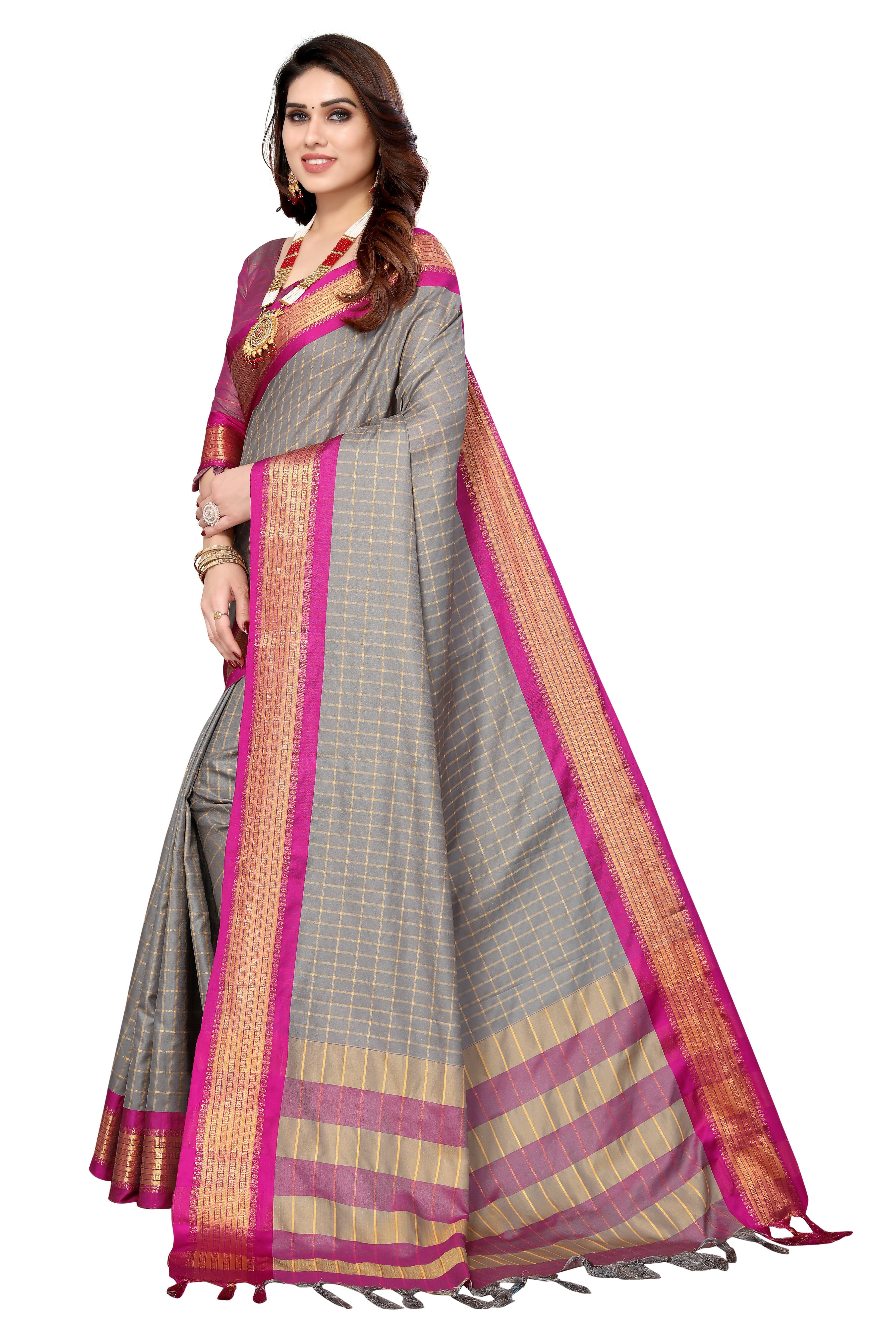 Vamika Weaving Beautiful Grey Cotton Silk Saree - Distacart