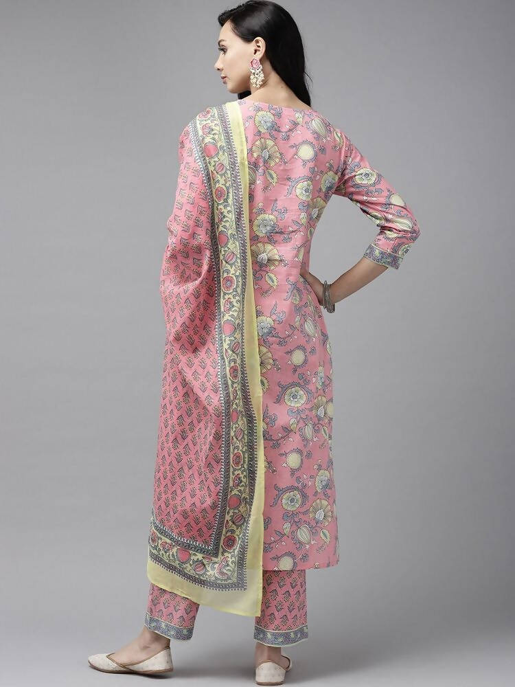 Yufta Pink printed kurta with Trouser & Dupatta Set